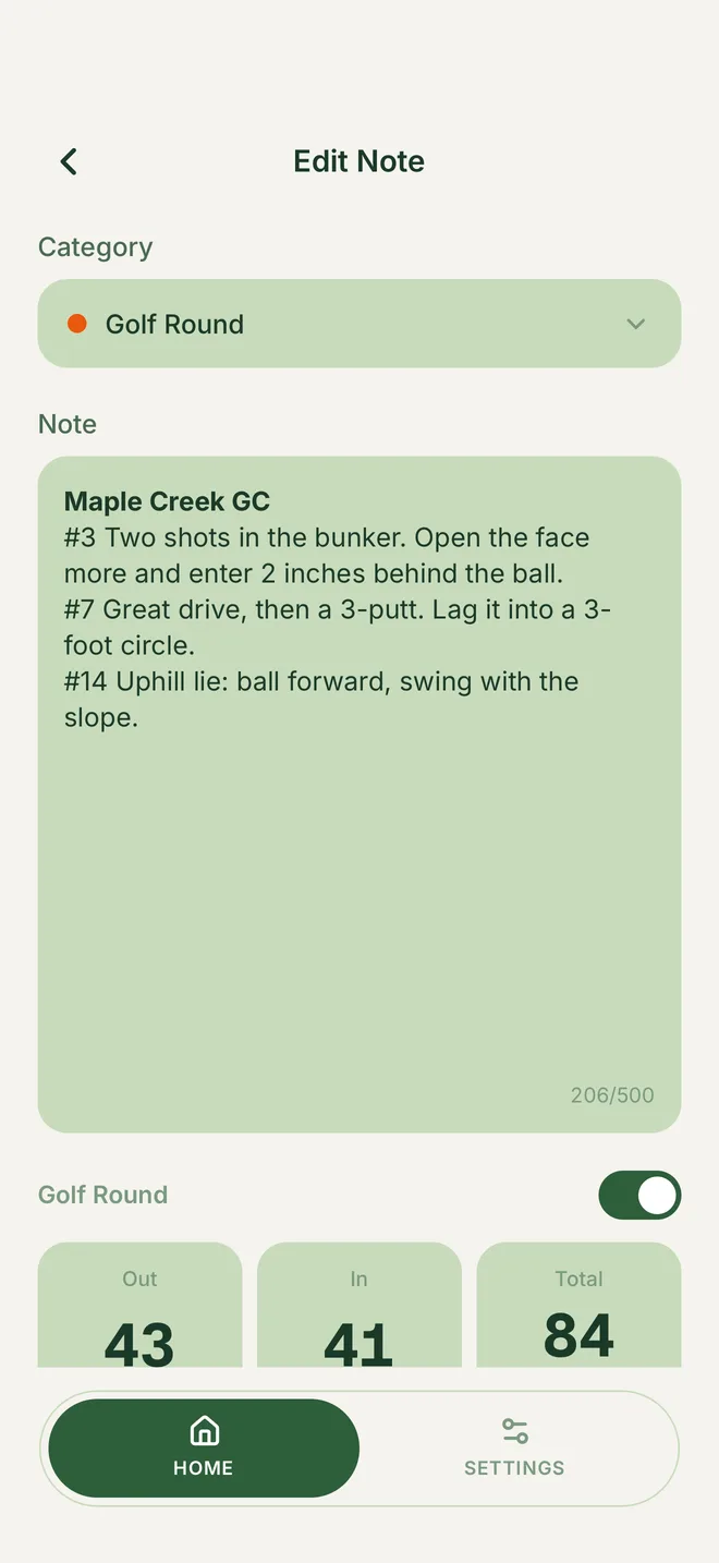 A round note with OUT 43, IN 41 and total 84